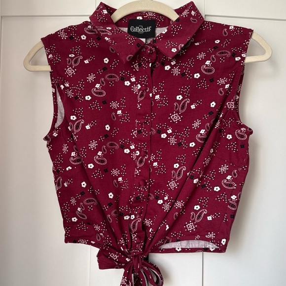 Collectif Tops - Collectif Burgundy Clarabelle Bandana Tie Up Blouse